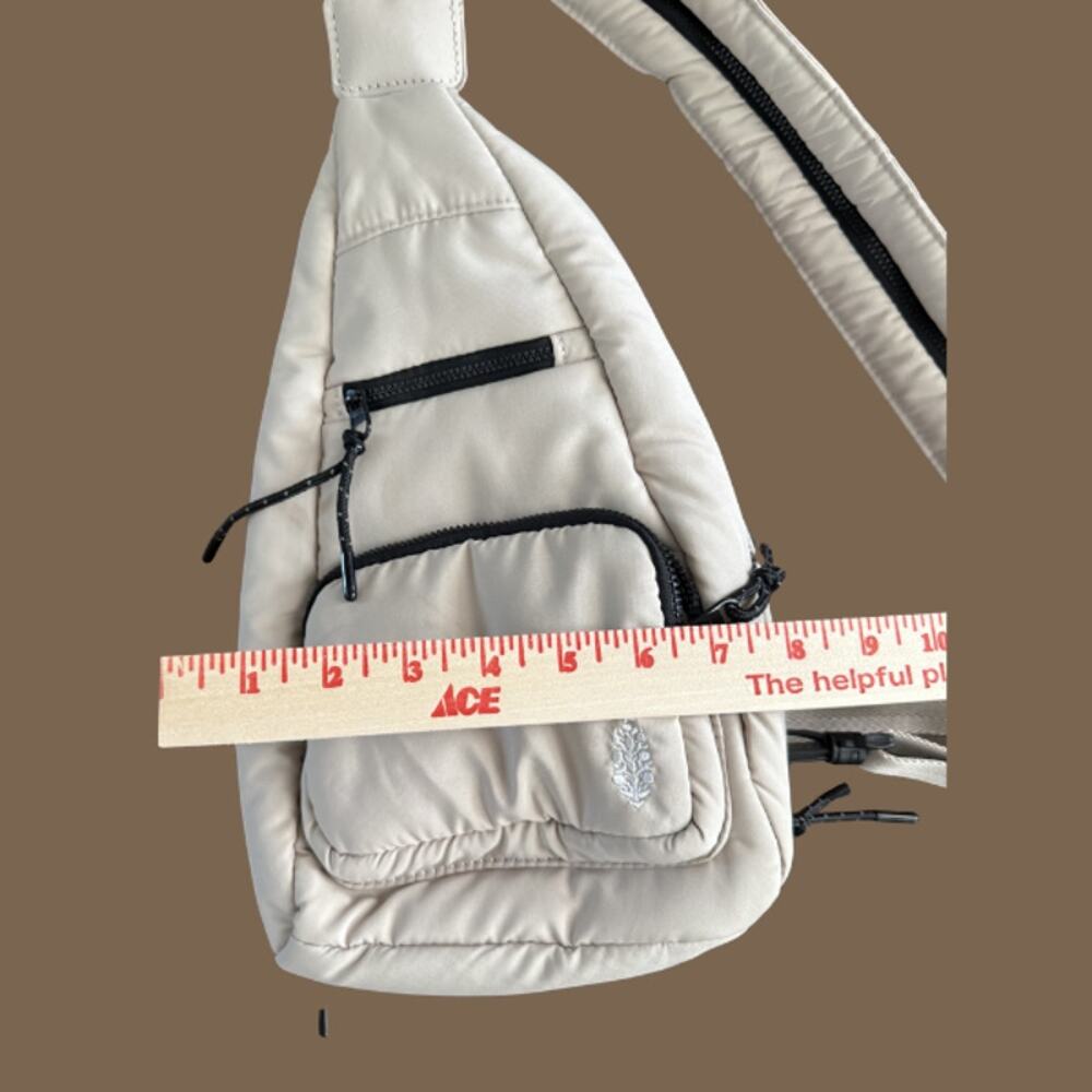 Cream Puffer Sling Bag Crossbody Multi-Pocket Adjustable Strap Lightweight - Picture 4 of 5